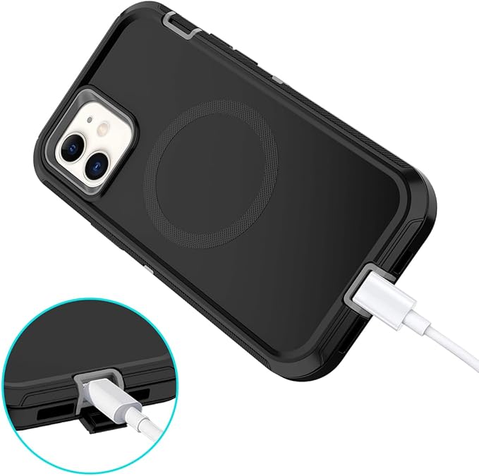 for iPhone 12 Case,iPhone 12 Pro Case [Compatible with MagSafe] Shockproof 3-Layer Full Body Protection Rugged Heavy Duty Cover for Apple iPhone 12/12 Pro 6.1",Black/Grey