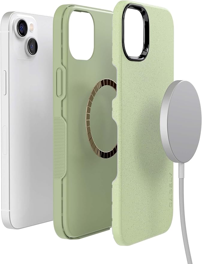 Casely iPhone 14 Case | Kiwi Kiss | Matcha Green Shimmer Glitter | Bold Protective Design | Compatible with MagSafe