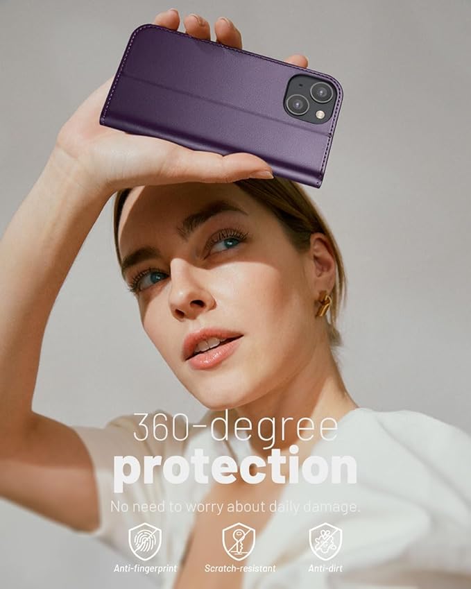 OCASE Compatible with iPhone 14 Wallet Case, PU Leather Flip Folio Case with Card Holders RFID Blocking Kickstand [Shockproof TPU Inner Shell] Phone Cover 6.1 Inch 2022 (Dark Purple)