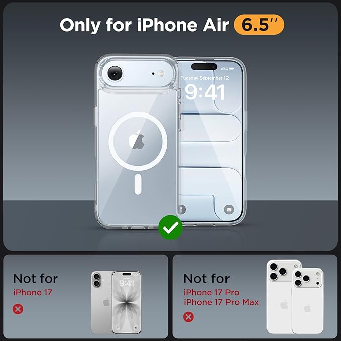 Miracase Magnetic for iPhone Air Case 2025 with Screen Protector(Compatible with MagSafe), Slim Thin Translucent Matte Military-Grade Protected Phone Cover for iPhone 17 Air 6.5",Clear