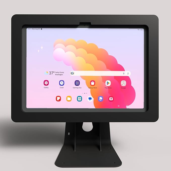 TABcare Anti-Theft Acrylic Case with 360 Rotate 180 Swivel Metal Desktop Stand & 90-Degree USB C Cable for Samsung Galaxy TAB A8 10.5 Tablet (Black, TAB A8 10.5)