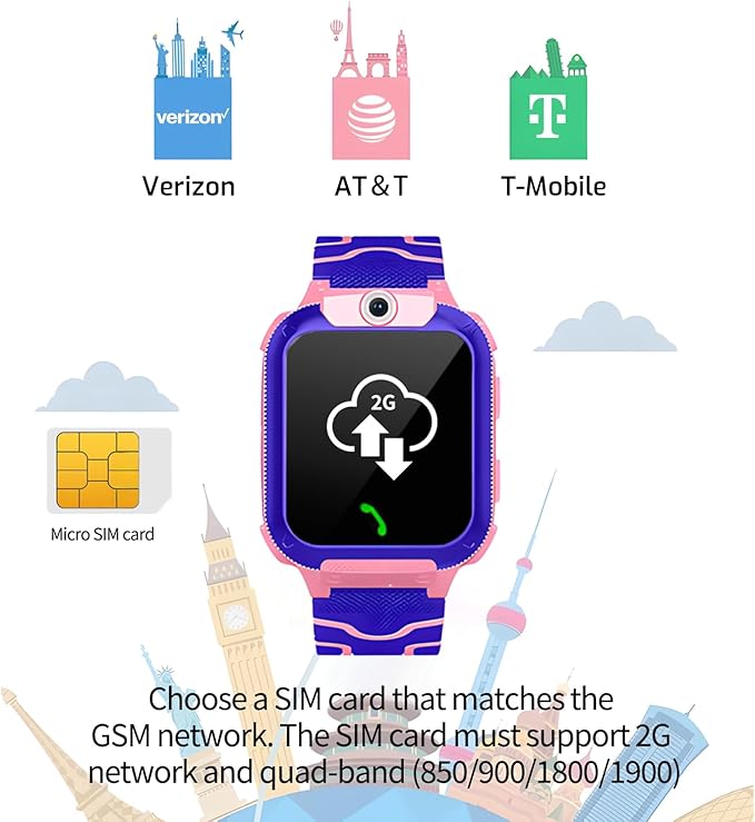 2G Kids GPS Watch, Waterproof Smart Tracker for Boys Girls Ages 3-12 - 2-Way Calling, SOS Button, No Games, 7-Day Battery, Birthday Gift (Pink)