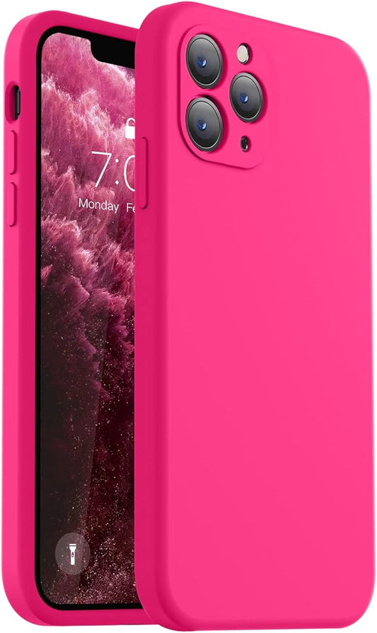 Vooii Compatible with iPhone 11 Pro Case, Upgraded Liquid Silicone with [Flat Edges] [Camera Protection] [Soft Anti-Scratch Microfiber Lining] Phone Case for iPhone 11 Pro 5.8 inch - Hot Pink
