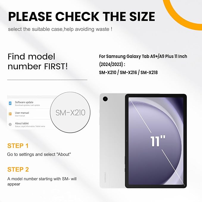 Timecity Case for Samsung Galaxy Tab A9+/ A9 Plus 5G Tablet Case 11'' 2024 SM-X210/X216/X218, Full-Body Protective Case with Screen Protector, 360° Rotating Stand, Hand&Shoulder Strap- Dark Blue