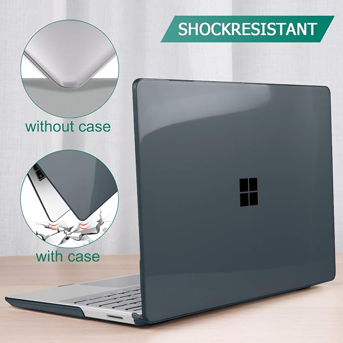 Tuiklol Case for 12.4 Inch Microsoft Surface Laptop Go 3/2 / 1 2023-2020 Releases, Plastic Hard Shell Case with Screen Protector and Keyborad Cover +Dust Plugs Model 2013/1943,Crystal Black