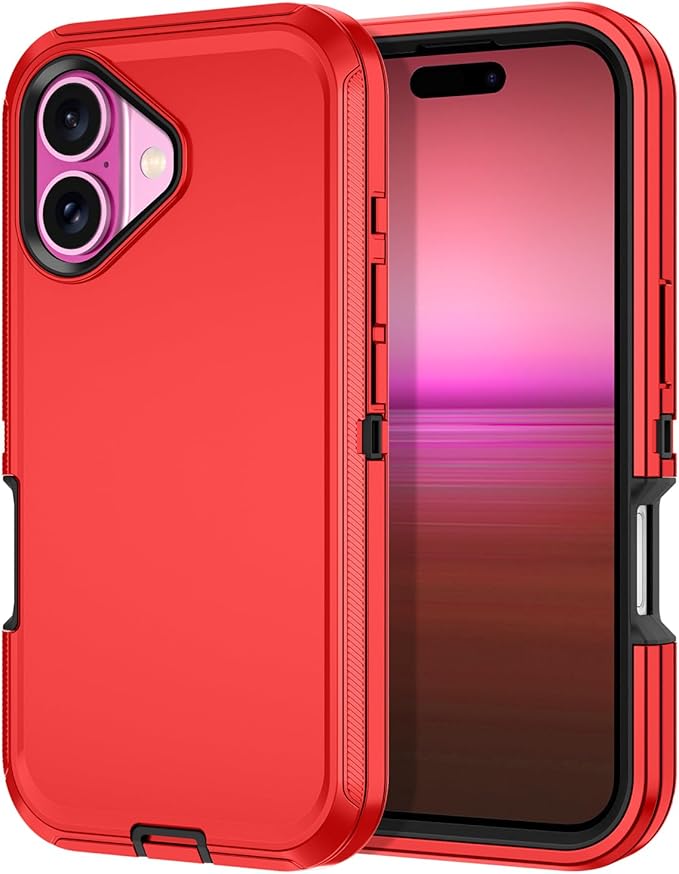 for iPhone 16 Plus Case Shockproof Dust/Drop Proof 3-Layer Full Body Protection [Without Screen Protector] Rugged Heavy Duty Cover Case for Apple iPhone 16 Plus 6.7" 2024,Red/Black