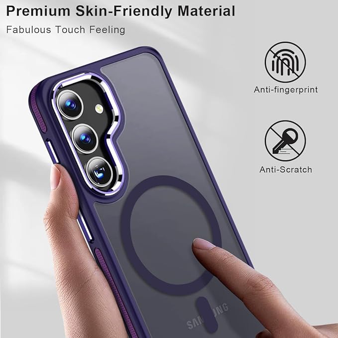for Samsung Galaxy S23 FE Case Compatible with Magsafe, Color Hybrid Design Shockproof Protection with Anti-Slip Grip, Magnetic Translucent Phone Case for Galaxy S23 FE (Dark Purple)