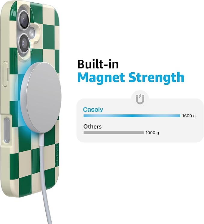 Casely iPhone 17 Case | Fit Check | Green Checkerboard | Compatible with MagSafe | Classic Ultra Slim Design