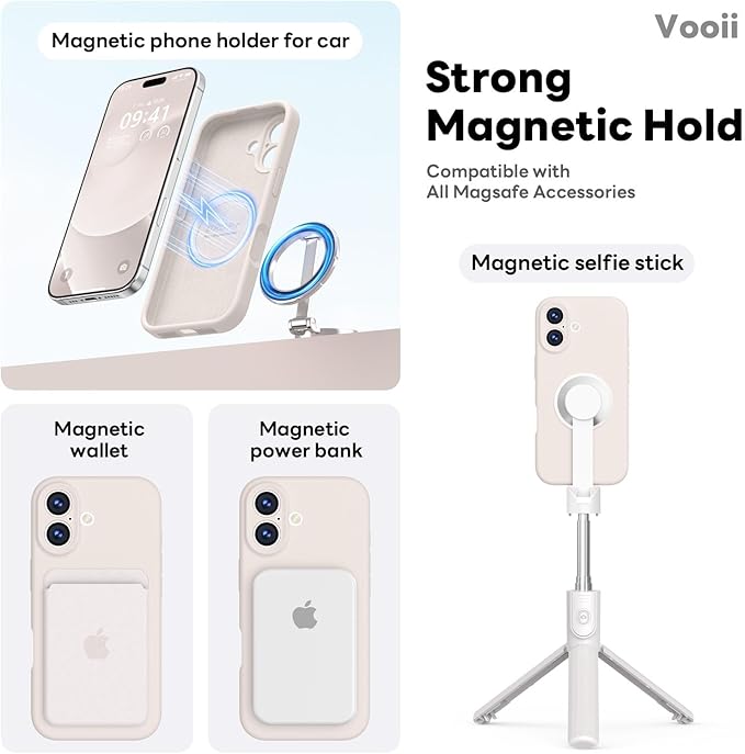 Vooii Magnetic Compatible with iPhone 17 Case (Compatible with Magsafe) (Upgraded Camera Protection) Liquid Silicone Shockproof Full Body Protective Phone Cover for Women Men, Stone, 6.3"