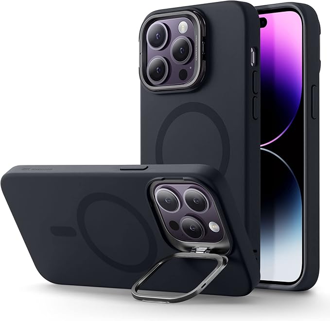 ESR for iPhone 14 Pro Max Case,Compatible with MagSafe Silicone Case with Stand, Military-Grade Protection, Built-in Camera Stash Stand, Magnetic Phone Case, Cloud Series,Black