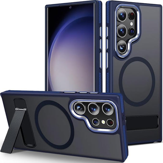 Magnetic Case for Samsung Galaxy S24 Ultra with Stand, Compatible with MagSafe, Anti-Slip Cover with Military-Grade Protection, Slim Phone Case for Galaxy S24 Ultra (Darkblue)