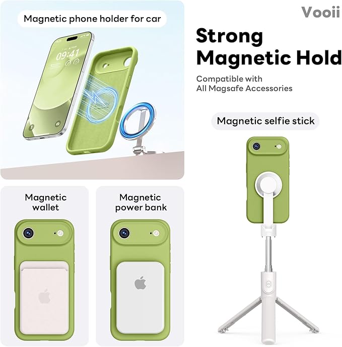 Vooii Magnetic Compatible with iPhone Air Case (Compatible with Magsafe) (Upgraded Camera Protection) Liquid Silicone Shockproof Full Body Protective Phone Cover for Women Men, Cedar Green, 6.5"