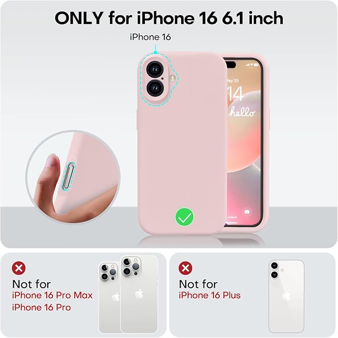 Vooii Compatible with iPhone 16 Case, Liquid Silicone Upgrade [Camera Protection] [Soft Anti-Scratch Microfiber Lining] Shockproof Phone Case for iPhone 16 6.1 inch - Chalk Pink