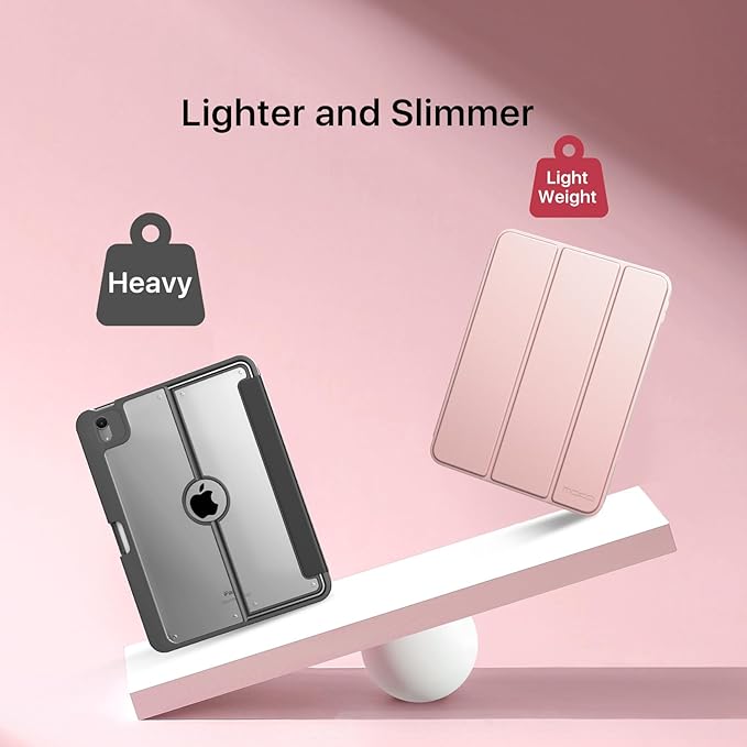 MoKo for iPad (A16) 11th Generation Case 11 Inch 2025, iPad 10th Generation Case 10.9 Inch 2022 with Pencil Holder, Slim Light Trifold Protective Cover with Hard PC Translucent Back Shell, Rose Gold