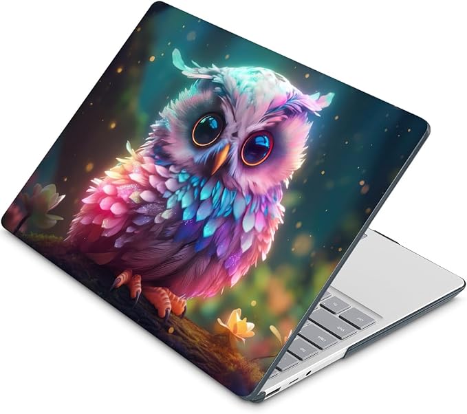 Tuiklol Case for 12.4 Inch Microsoft Surface Laptop Go 3/2 / 1 2023-2020 Releases, Plastic Hard Shell Case with Screen Protector and Keyborad Cover +Dust Plugs Model 2013/1943,Rainbow owl