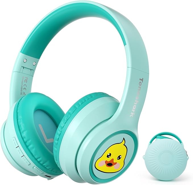 Active Noise Cancelling Kids Headphones, 60H Playtime, Wireless Bluetooth Over-Ear Headset, Built-in Microphone for Home/School/Travel/Party - Includes Portable Case
