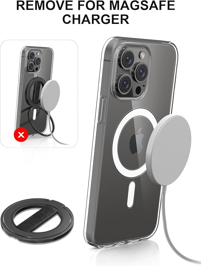 EWA MagOne Ultra for Magsafe Phone Grip Kickstand [Replaceable Elastic Finger Loop], Mag Safe Ring Holder Stand, Two-Sided Magnetic Phone Accessories for iPhone 17,16,15,14,13,12 Pro/Max/Plus-Black