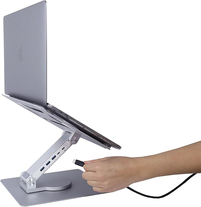 Vanli's Adjustable Laptop Stand With 360 Rotating Base, Foldable Ergonomic Riser for Desk, Swivel Computer Stand for Tablet, Metal Holder Collapsible, Fits 13-17" MacBook