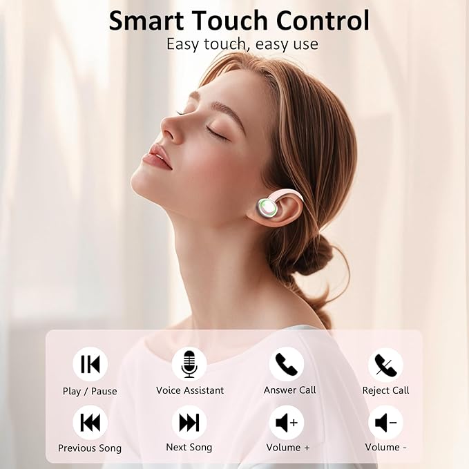 Wireless Earbuds, Bluetooth 5.4 Headphones Sports, 50H Playback Over-Ear Buds with ENC Noise Cancelling Mic, Deep Bass Fitness Earphones with Earhooks, IP7 Waterproof Headset for Workout Rose