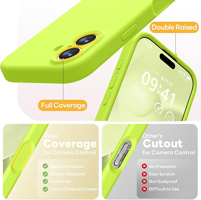 Vooii Magnetic Compatible with iPhone 17 Case (Compatible with Magsafe) (Upgraded Camera Protection) Liquid Silicone Shockproof Full Body Protective Phone Cover for Women Men, Fluorescent Green, 6.3"