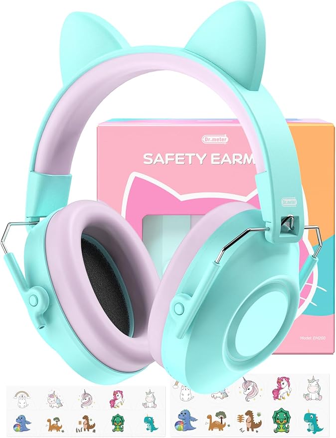 Dr.meter Noise Cancelling Headphones for Kids Adults, 32dB SNR Super Cute Ear Protection Ear Muffs for Autism Sensory, Hearing Protection Earmuff for Monster Jam Concert Firework with Stickers For DIY