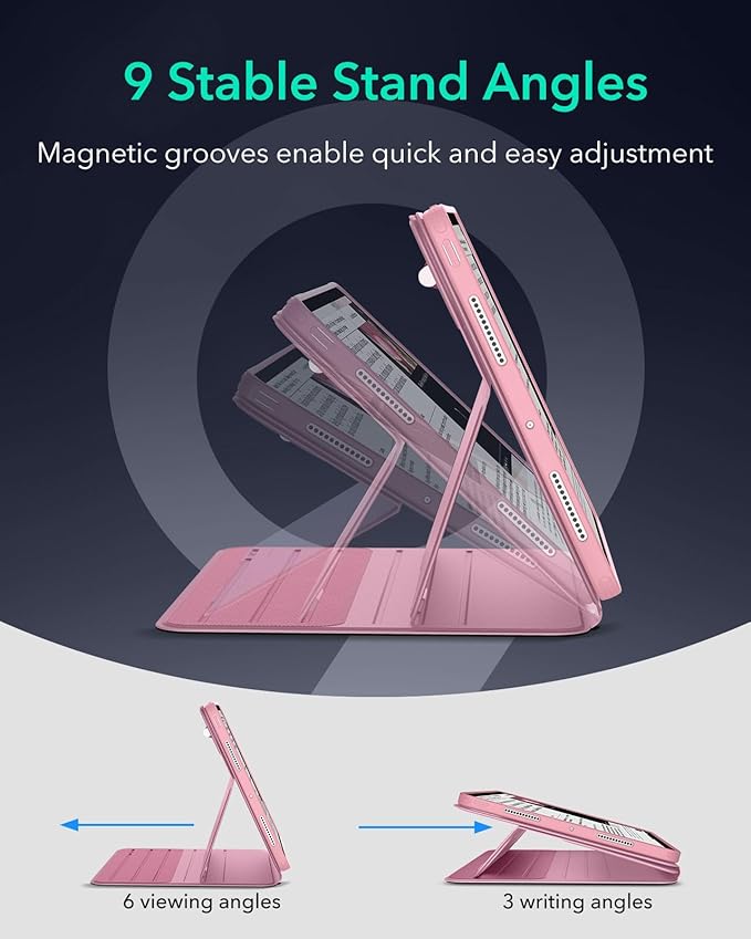 ESR for iPad Pro 13 Inch Case M4(2024), iPad Pro 13 Rotating Case with Removable Magnetic Cover, Adjustable Portrait/Landscape Stand with Raised Screen View, 9 Standing Angles, Shift Series, Pink