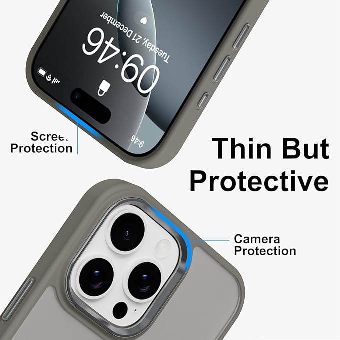 ZIYE Gray Case for iPhone 16 Pro Max Case with Stand [Compatible with MagSafe] Slim Heavy Duty Protection Military Grade Shockproof Magnetic Cover with 360 Rotatable Ring Kickstand for Women Men