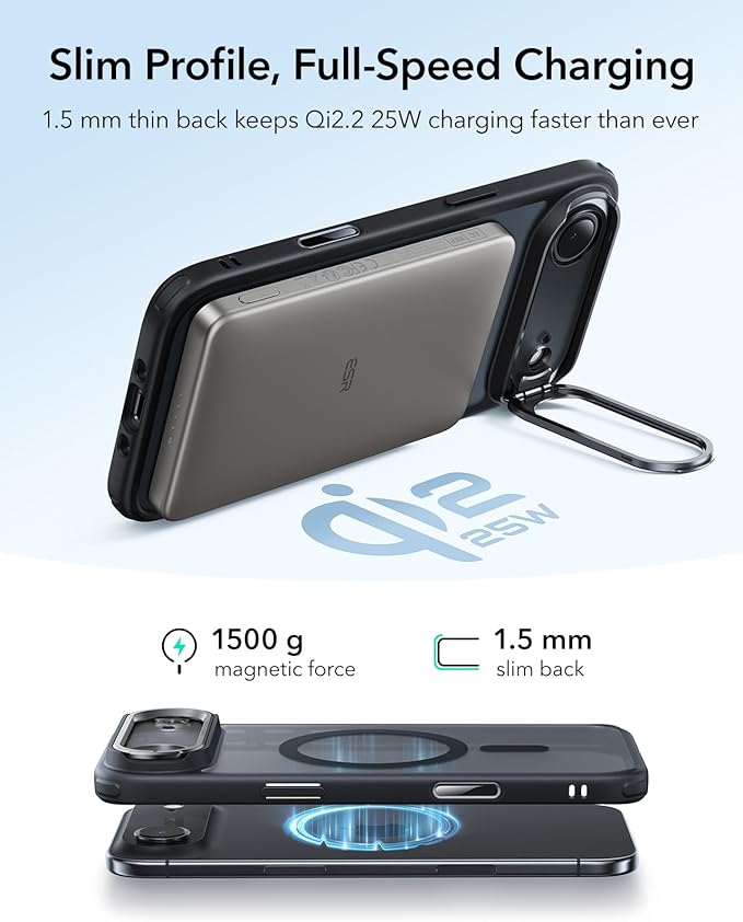 ESR for iPhone Air Case with Stand, Camera Control Cover Compatible with MagSafe, Military-Grade Drop Protection Magnetic Phone Case for iPhone 17 Air Case, Scratch-Resistant Back Cover,Frosted Black