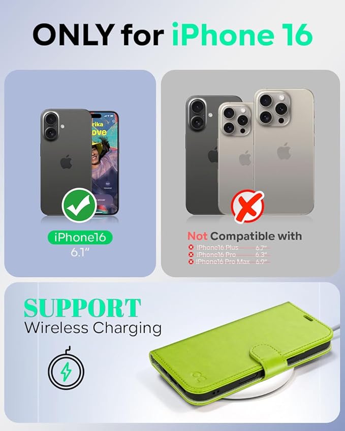 OCASE Compatible with iPhone 16 Wallet Case, PU Leather Flip Folio Case with Card Holders RFID Blocking Kickstand [Shockproof TPU Inner Shell] Phone Cover 6.1 Inch 2024, Green Avocado