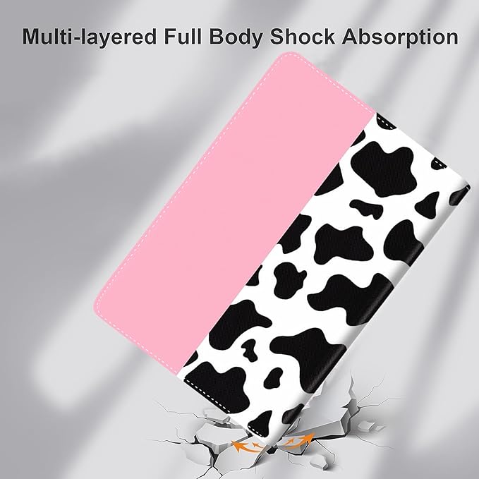 Case for Samsung Galaxy Tab A9 Plus 11 inch 2023，Slim Fit Foldable Standing Cover Case with Auto Sleep/Wake for Galaxy Tab A9+ 11’2023 (SM-X210/X216/X218)，Cow Print and Pink