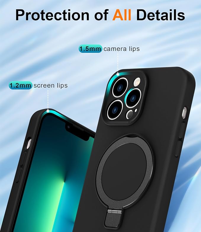 ZHK Liquid Silicone Designed for iPhone 13 pro max Case with Magnet Stand, [Precise Camera Lens Protection][Mil-Grade Drop Shockproof][Soft Anti-Scratch Microfiber Lining] Slim Fit Cover, Black