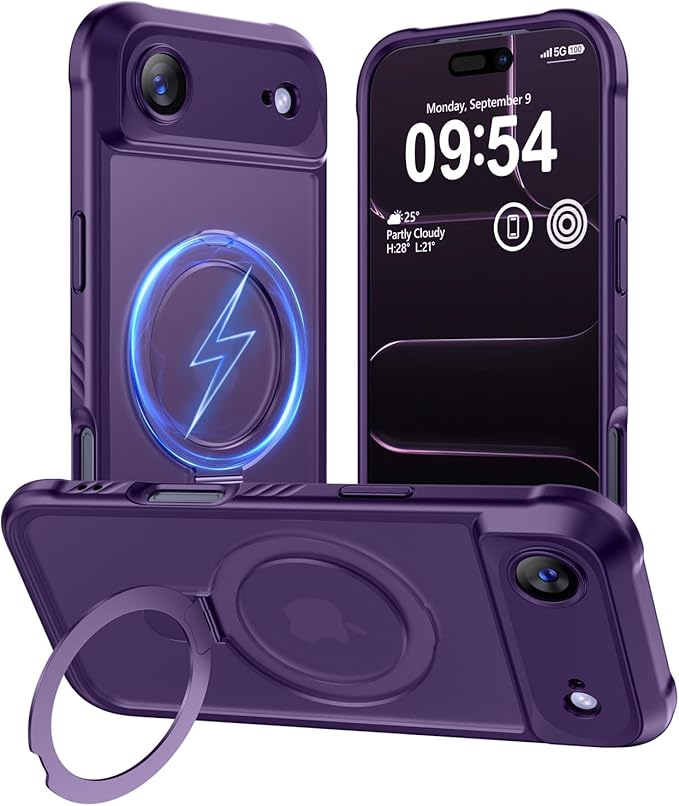 MOCCA Compatible with iPhone Air Case with Magnetic Invisible Stand [Full Camera Protection] [Compatible with Magsafe] Military Drop Shockproof Translucent Matte Phone Case Cover 6.5",Deep Purple