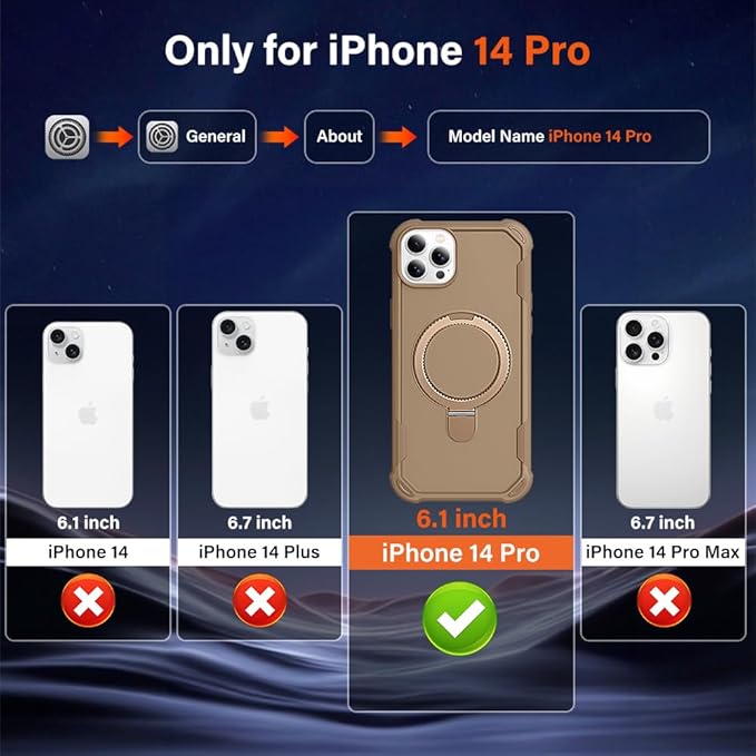 Designed for iPhone 14 Pro Case with Magnetic Stand [Military Drop Protection][Compatible with Magnet] Shockproof 14 Pro Phone Case with Ring Holder, Khaki