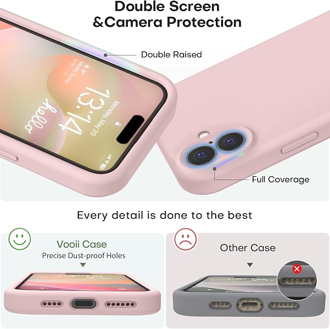 Vooii Compatible with iPhone 16 Plus Case, Liquid Silicone Upgrade [Camera Protection] [Soft Anti-Scratch Microfiber Lining] Shockproof Phone Case for iPhone 16 Plus 6.7 inch - Pink Sand