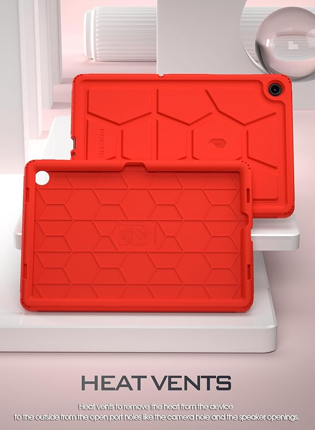 Poetic TurtleSkin Case for Samsung Galaxy Tab A9+ Plus 11 Inch 2023, Heavy Duty Shockproof Rugged Kids Friendly Drop Protection Silicone Cover, Red