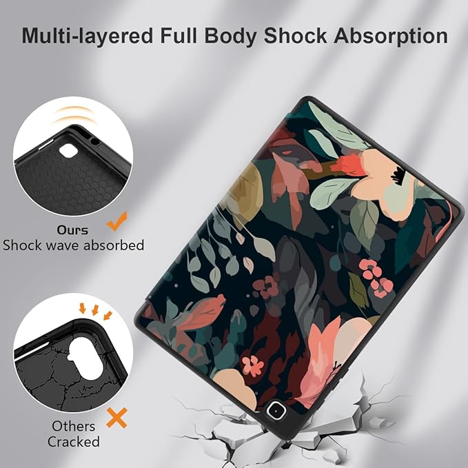 DONGKE Case for Samsung Galaxy Tab S6 Lite 10.4 Inch 2024/2022/2020, Trifold Stand + S Pen Holder + Auto Wake/Sleep + Soft TPU Protective Stand Back Cover, Painted Florals