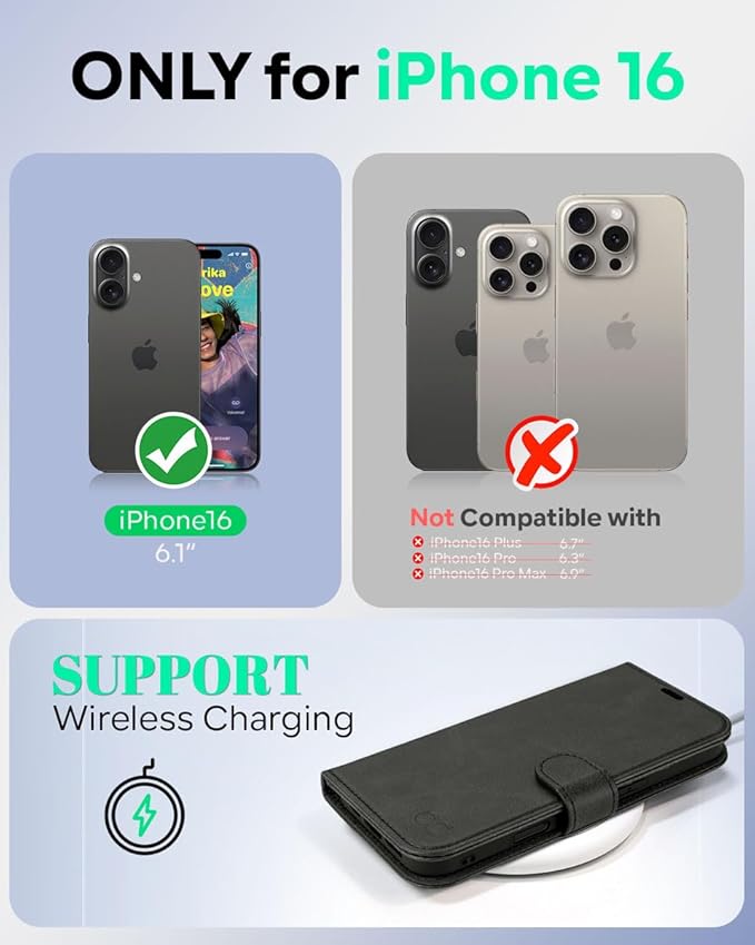 OCASE Compatible with iPhone 16 Wallet Case, PU Leather Flip Folio Case with Card Holders RFID Blocking Kickstand [Shockproof TPU Inner Shell] Phone Cover 6.1 Inch 2024, Graphite