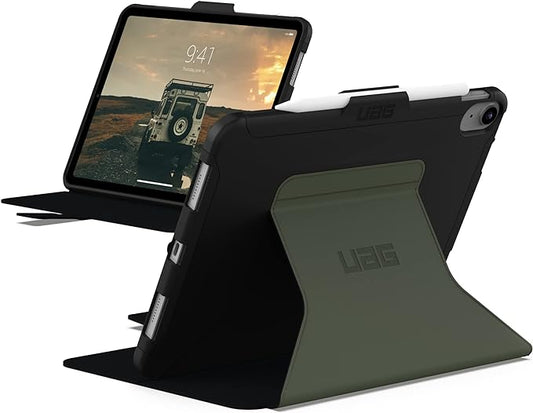 URBAN ARMOR GEAR UAG Designed for iPad 11" A16 11th Gen 2025, 10.9" 10th Gen 2022 Case A3354 A3355 A2696 - Rugged Slim Protective Folio Cover with Pencil Holder, Scout Folio Black/Olive