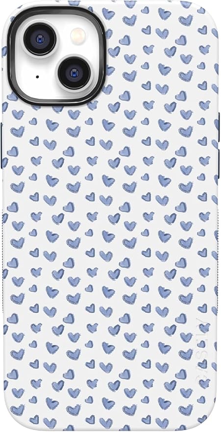 Casely iPhone 14 Case | Lovebug | Blue Hearts | Compatible with MagSafe | Bold Protective Design