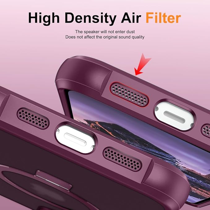 Magnetic Compatible with iPhone 16 Plus Case with Stand [Military Grade Drop Tested][Compatible with Magnet] Ring Translucent Slim Hard Back Soft Edge, Wine Red