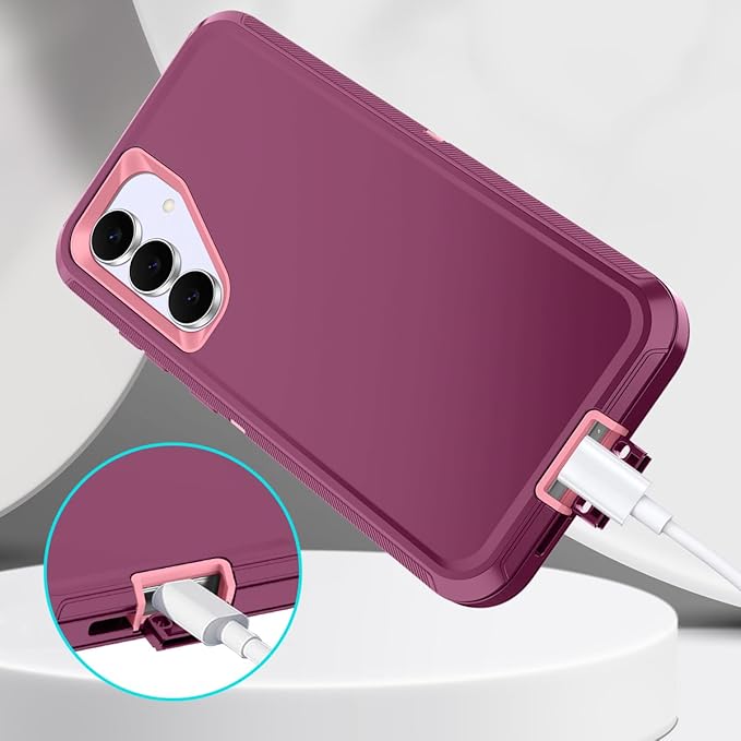 for Samsung Galaxy S25 FE Case Heavy Duty Protective Shockproof Dropproof 3-Layer Full Body Protection [Without Screen Protector] Tough Rugged Case for Galaxy S25 FE,Purple/Pink