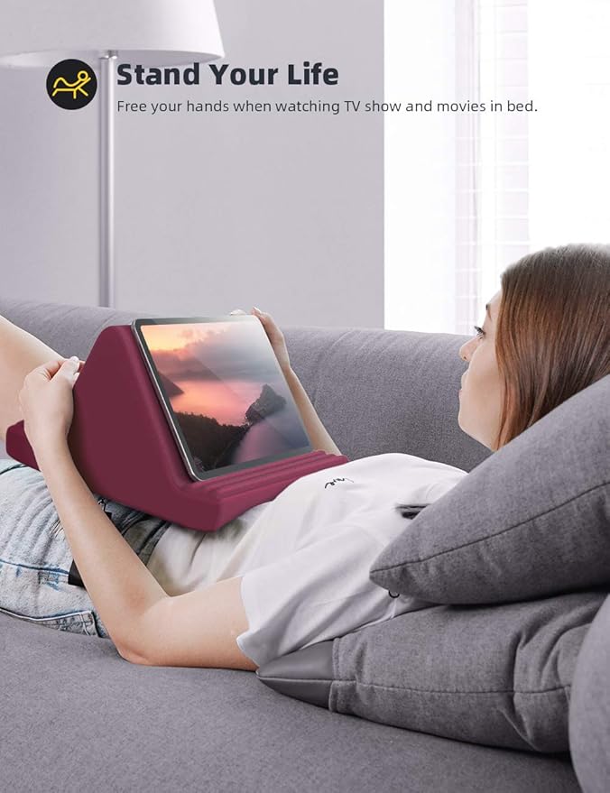 Lamicall Tablet Pillow Stand, Pillow Soft Pad for Lap - Tablet Holder Dock for Bed with 6 Viewing Angles, for iPad Pro 9.7, 10.5, 11, 12.9 Air Mini 4 3, Kindle, Galaxy Tab, E-Reader, Purplish Red