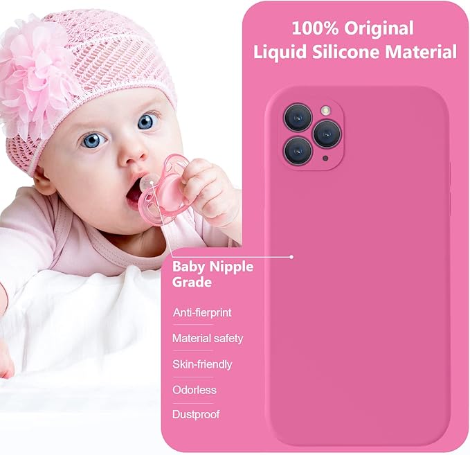 Vooii Compatible with iPhone 11 Pro Case, Upgraded Liquid Silicone with [Flat Edges] [Camera Protection] [Soft Anti-Scratch Microfiber Lining] Phone Case for iPhone 11 Pro 5.8 inch - Pitaya