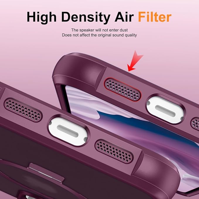 Magnetic Compatible with iPhone 15 Pro Max Case with Stand [Military Grade Drop Tested][Compatible with Magnet] Ring Translucent Slim Hard Back Soft Edge, Wine Red