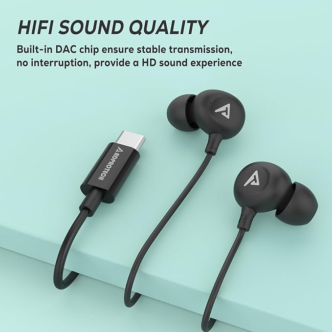USB C Headphones for iPhone 16/15 Pro Max Wired Earbuds in-Ear Type C Built-in HD Microphone Volume Control Earphones for Samsung Z Flip 5 4 Galaxy S23 S21 A53 A54 Pixel 8 7 Pro, Black