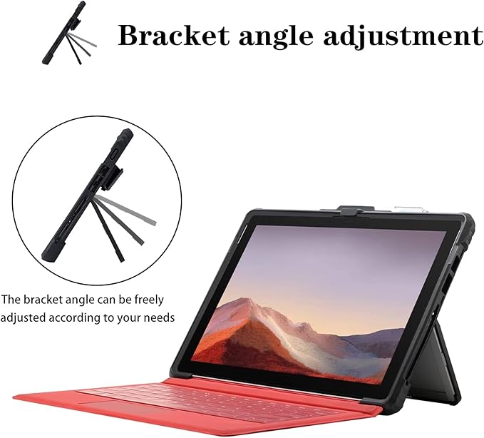 for Microsoft Surface Pro7 Pro7+ Pro6 Pro5 Pro4 Tablet Protective Case 12.3 inches, Thicken and Rugged Cover with Stand Case, Compatible Keyboard Cover, Including Hand Strap Shoulder,Black