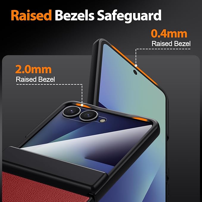 Leather Case for Samsung Galaxy Z Flip 7 | TPU Shockproof | Soft Nappa Leather | Magnetic Hinge Protection | Glass Screen Protector | Sleek Slim Fit | Wireless Charging | Durable Phone Cover | Red