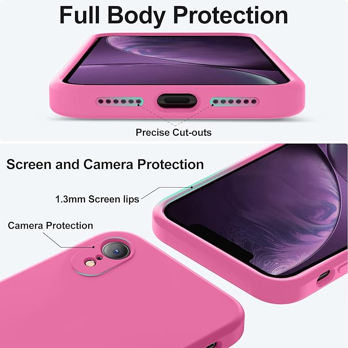 Vooii Compatible with iPhone XR Case, Upgraded Liquid Silicone with [Flat Edges] [Camera Protection] [Soft Anti-Scratch Microfiber Lining] Phone Case for iPhone 10 XR 6.1 inch - Pitaya