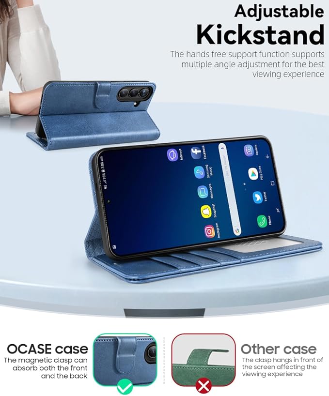 OCASE Compatible with Galaxy S25 FE Wallet Case, PU Leather Flip Folio Case with Card Holders RFID Blocking Kickstand [Shockproof TPU Inner Shell] Protective Phone Cover 2025, Light Blue