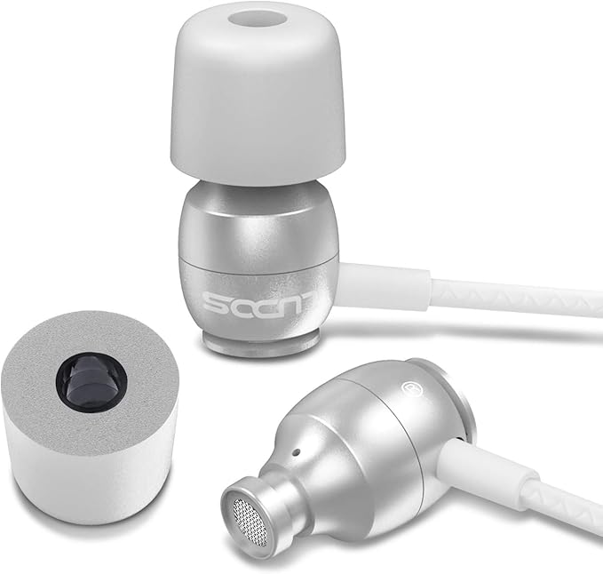 LUDOS Clamor Wired Earbuds in-Ear Headphones, 5 Years Warranty, Earphones with Microphone, Noise Isolating Ear Buds, Memory Foam for iPhone, Samsung, School Students, Kids, Women, Small Ears - White